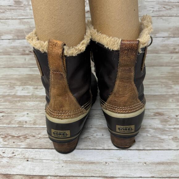 Sorel Slimpack Pac Short NL1901-239 Brown Leather Duck Snow Boots Women's Size 8 - Picture 4 of 10